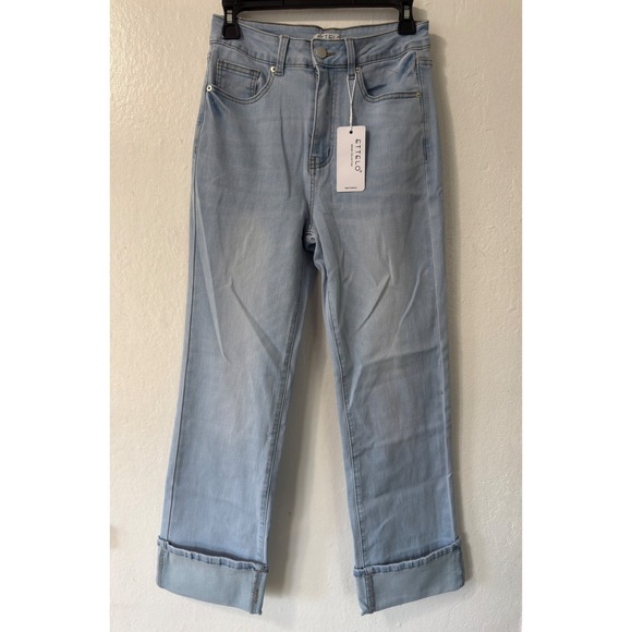 Ettelo Denim Collection Light Blue High Waisted Cuffed Crop Jeans Size 10 - Picture 1 of 8